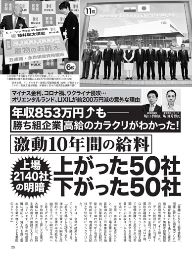 「激動10年間の給料」上がった50社・下がった50社