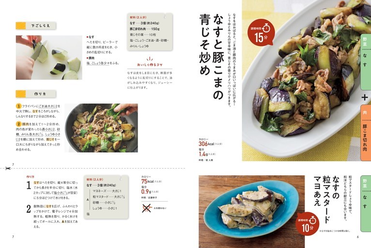 なすと豚こまの青じそ炒め／なすの粒マスタードマヨあえ