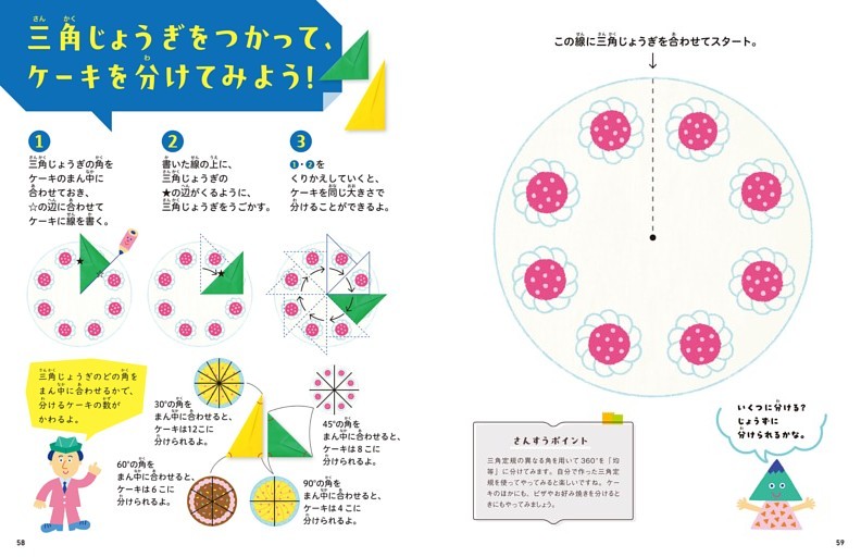 三角じょうぎをつかって、ケーキを分けてみよう！