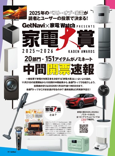 GetNavi×家電Watch PRESENTS 家電大賞 2025-2026 中間開票速報