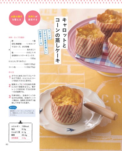 キャロットとコーンの蒸しケーキ