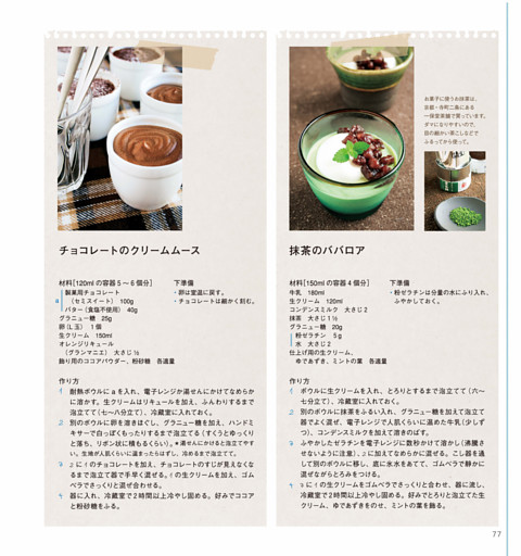 チョコレートのクリームソース／抹茶のババロア