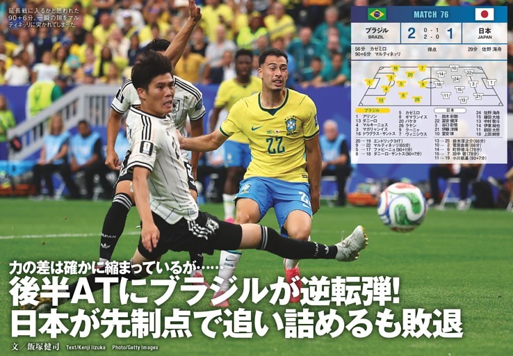 力の差は確かに縮まっているが…… 後半ATにブラジルが逆転弾！ 日本が先制点で追い詰めるも敗退
