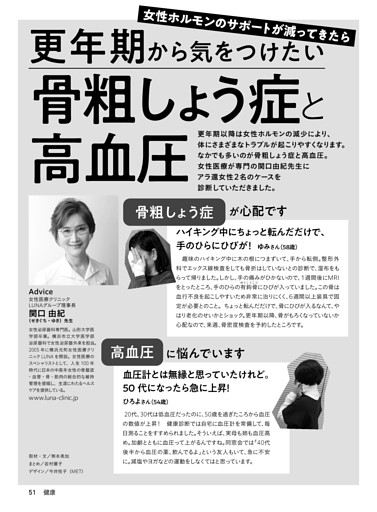 更年期から気をつけたい　骨粗しょう症と高血圧