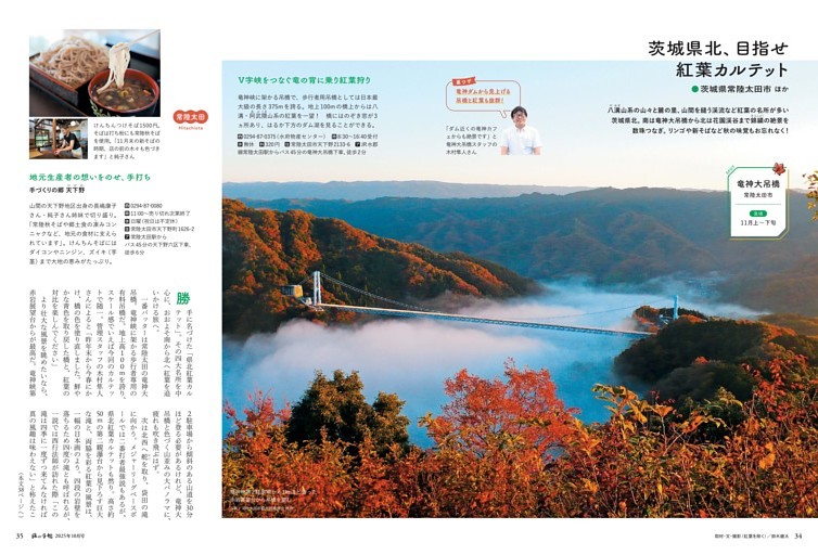 茨城県北、目指せ紅葉カルテット　竜神大吊橋 袋田の滝　花貫渓谷 花園渓谷　●茨城県常陸太田市ほか