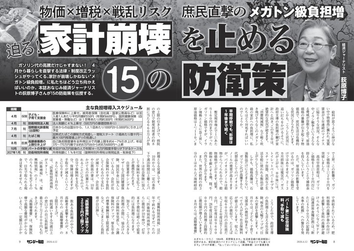 〔家計〕物価×増税×戦乱リスク　庶民直撃のメガトン級負担増　迫る！家計崩壊を止める１５の防衛策