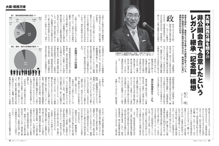 〔大阪・関西万博を問う〕／２１　非公開会合で合意したというレガシー継承「記念館」構想＝木下功