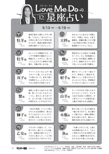 〔ＬｏｖｅＭｅＤｏの１２星座占い〕５／１３（水）～５／１９（火）