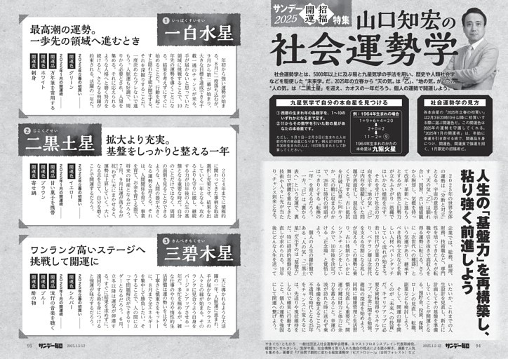 〔山口知宏の社会運勢学〕サンデー２０２５開運・招福特集　人生の「基盤力」を再構築し、粘り強く前進しよう