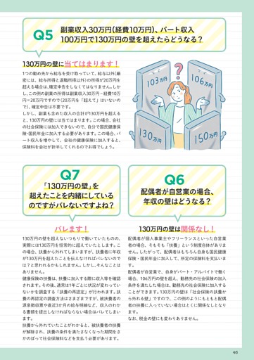 Q5 副業収入30万円（経費10万円）、パート収入100万円で130万円の壁を超えたらどうなる？／Q6 配偶者が自営業の場合、年収の壁はどうなる？／Q7 「130万円の壁」を超えたことを内緒にしているのですがバレないですよね？